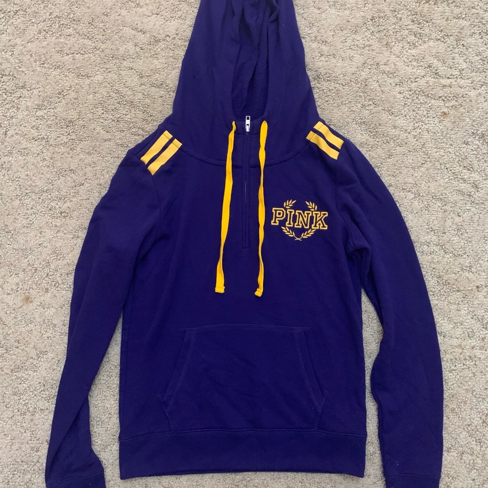 PINK royal blue and yellow quarter zip hoodie